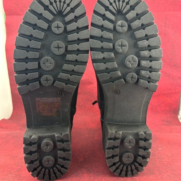 SHELN COMBAT BOOTS LUG SOLE BLACK, MID-CALF, LACE-UP, ZIPPER, BLOCK HEEL, SIZE 9 - Picture 9 of 11